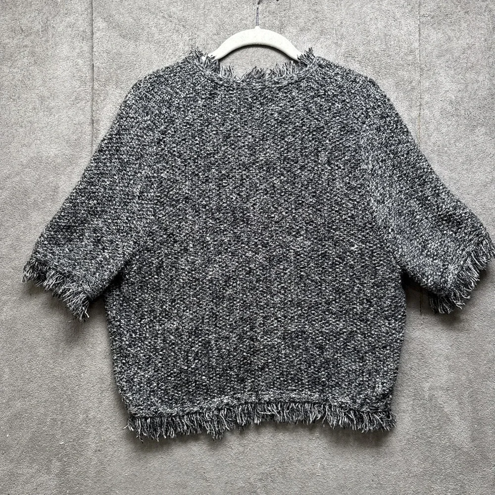 J.Crew Cropped fringe-trim lady jacket in marled yarn Large Preppy Office Career